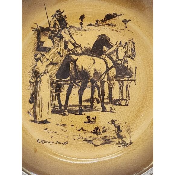 COLLECTOR PLATE-RIDGEWAY-COACHING DAYS COACHING WAYS-Vintage-Gold-Woman & Dog - Picture 6 of 10